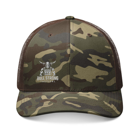 Camo Trucker Hat — Embroidered "Guns & Strong Tactical" Logo