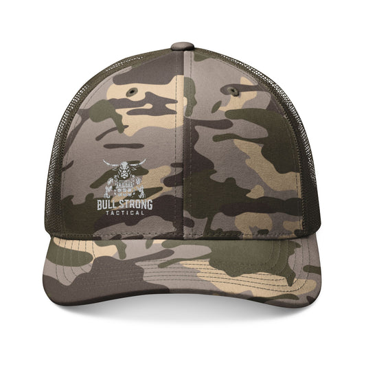 Camo Trucker Hat — Embroidered "Guns & Strong Tactical" Logo