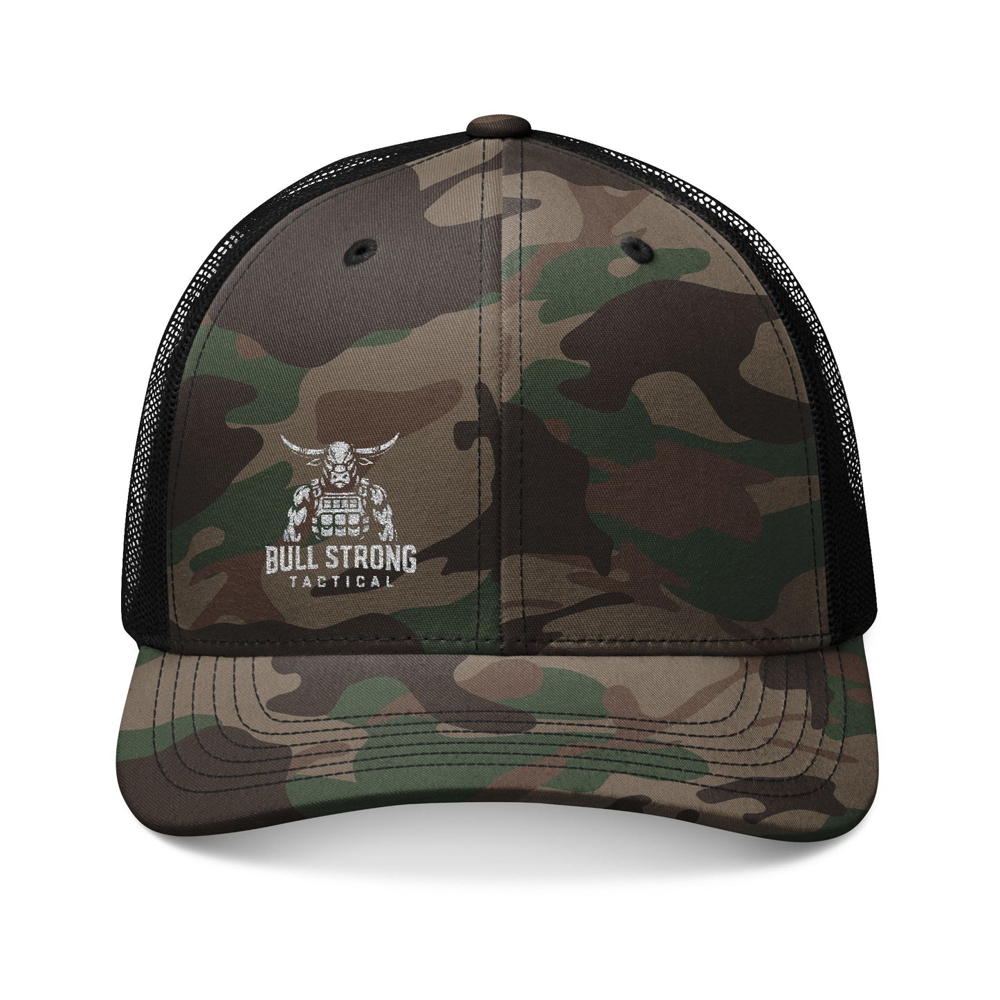 Camo Trucker Hat — Embroidered "Guns & Strong Tactical" Logo